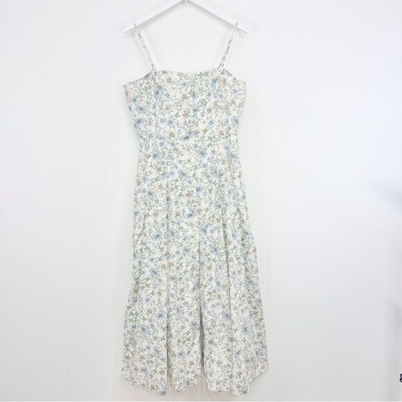 J. Crew White Pastel Floral Button Up Strappy Long Cotton Summer Dress - Picture 6 of 16